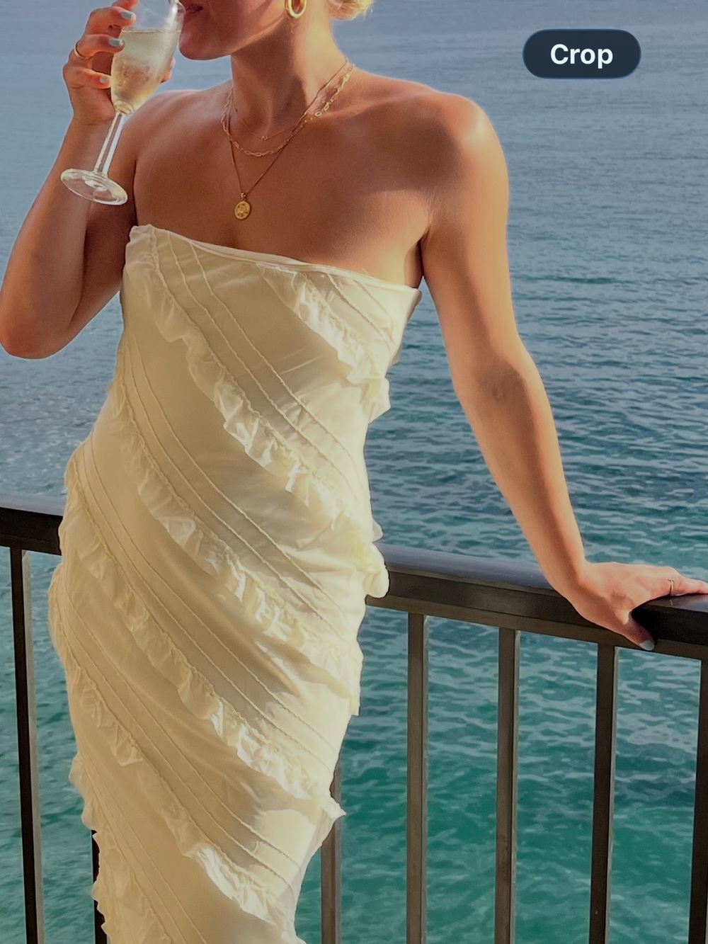 Elegant Cream Ruffled Wrap Midi Dress